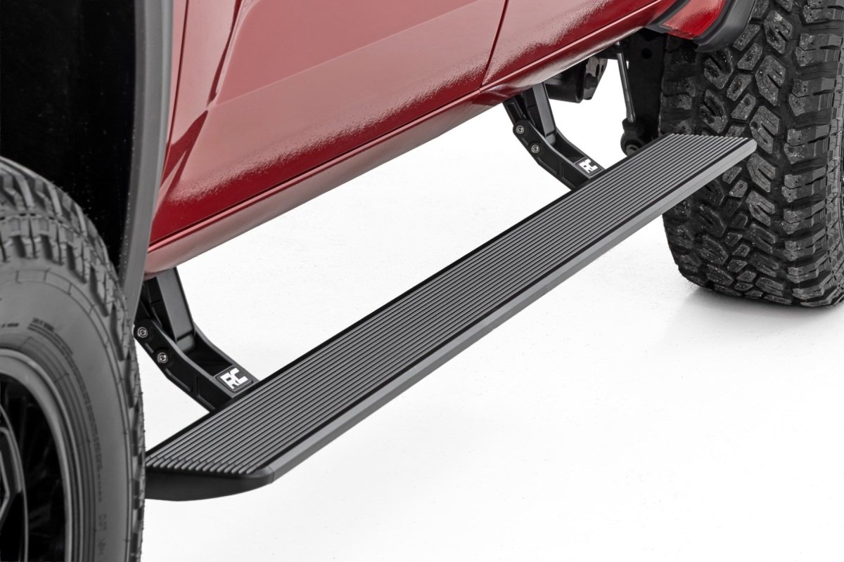 Toyota Tundra Power Running Boards - Rough Country - HT-Series, Automatic Retractable, LED Lights - '22-'26